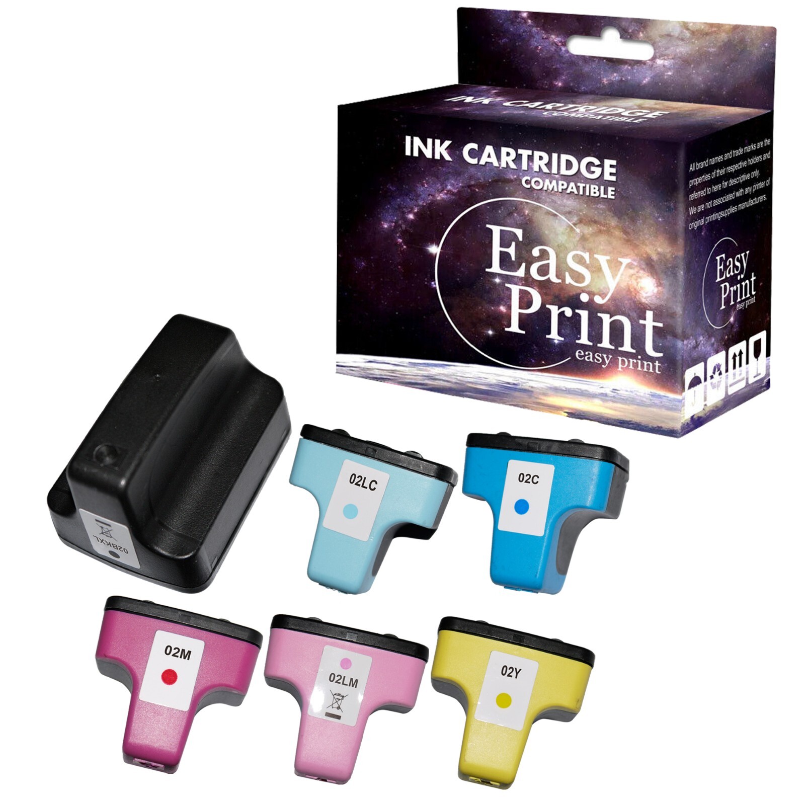 6PK replace for HP 02 Ink Cartridge fit for PhotoSmart 3108 3110 3210 Printer