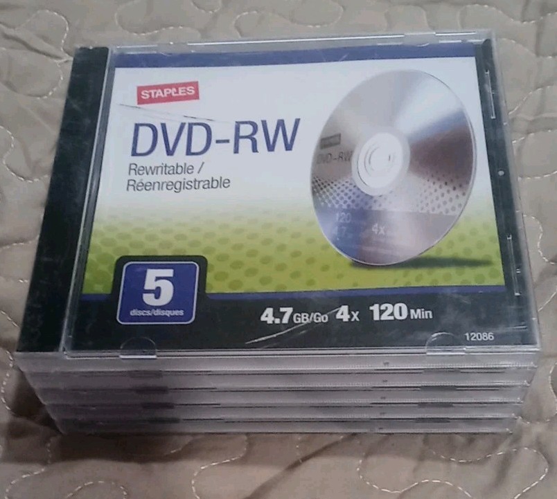 Staples DVD-RW 5 Pack 120 MIN. 4.7 GB Rewritable 5 Disc Set New Sealed 