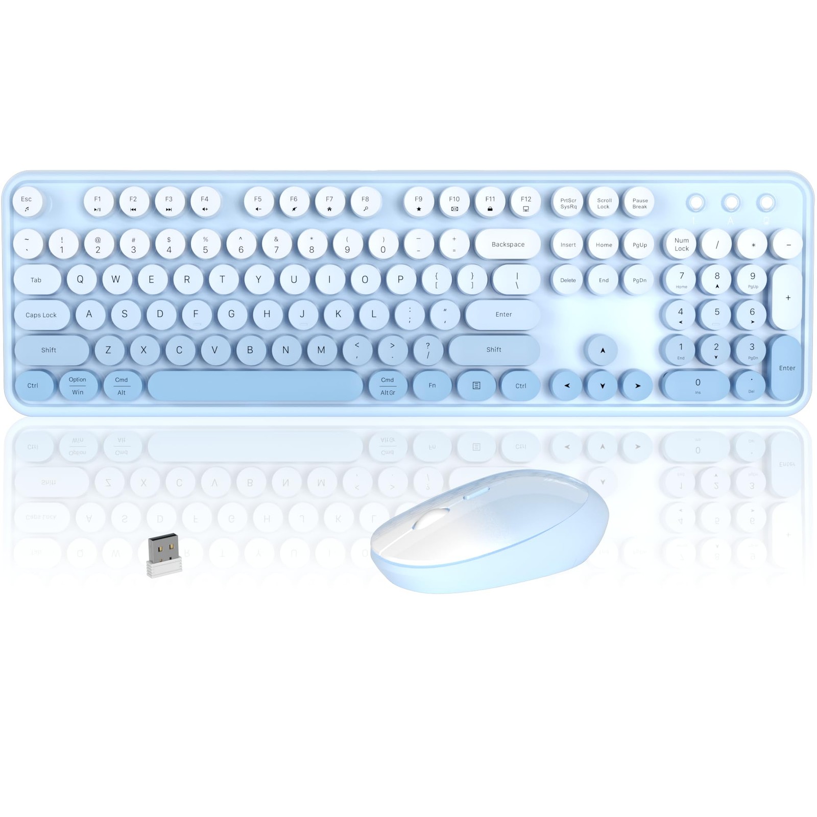 1 Set 2.4GHz Wireless Keyboard Mouse Combo Retro Round Keycaps Blue Gradient