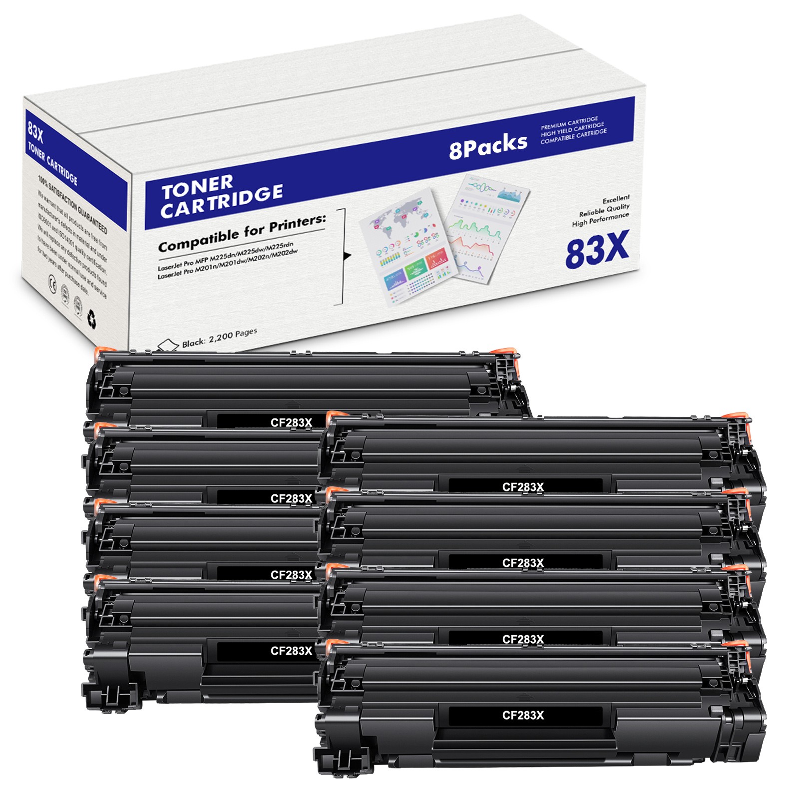 8PK CF283X 83X Toner For HP LaserJet Pro MFP M225dn M225dw M225rdn M201dw M201n