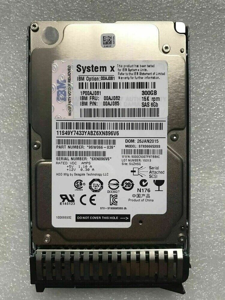 NEW Lenovo / IBM 00AJ081 00AJ082 00AJ085 300GB 15K 6G SAS 2.5" G3 HDD Hard Drive