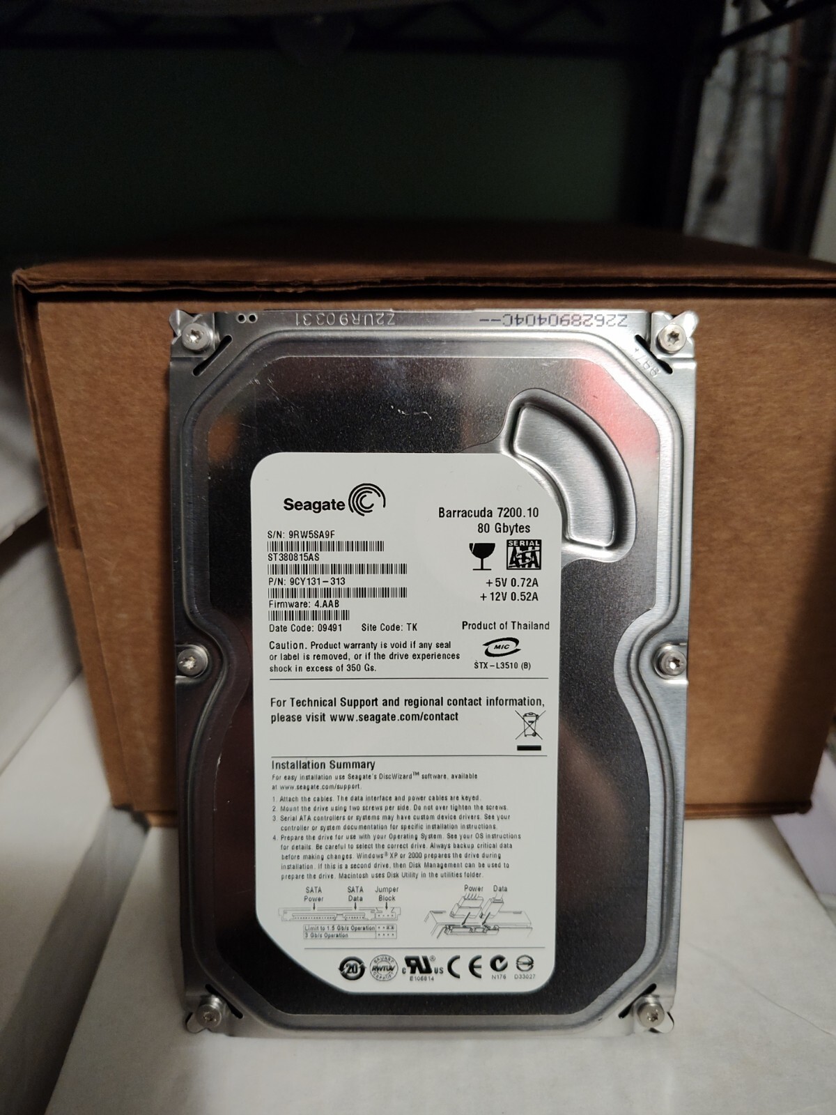Seagate ST380815AS 9CY131-313 80gb 3.5" Sata HDD Item #030