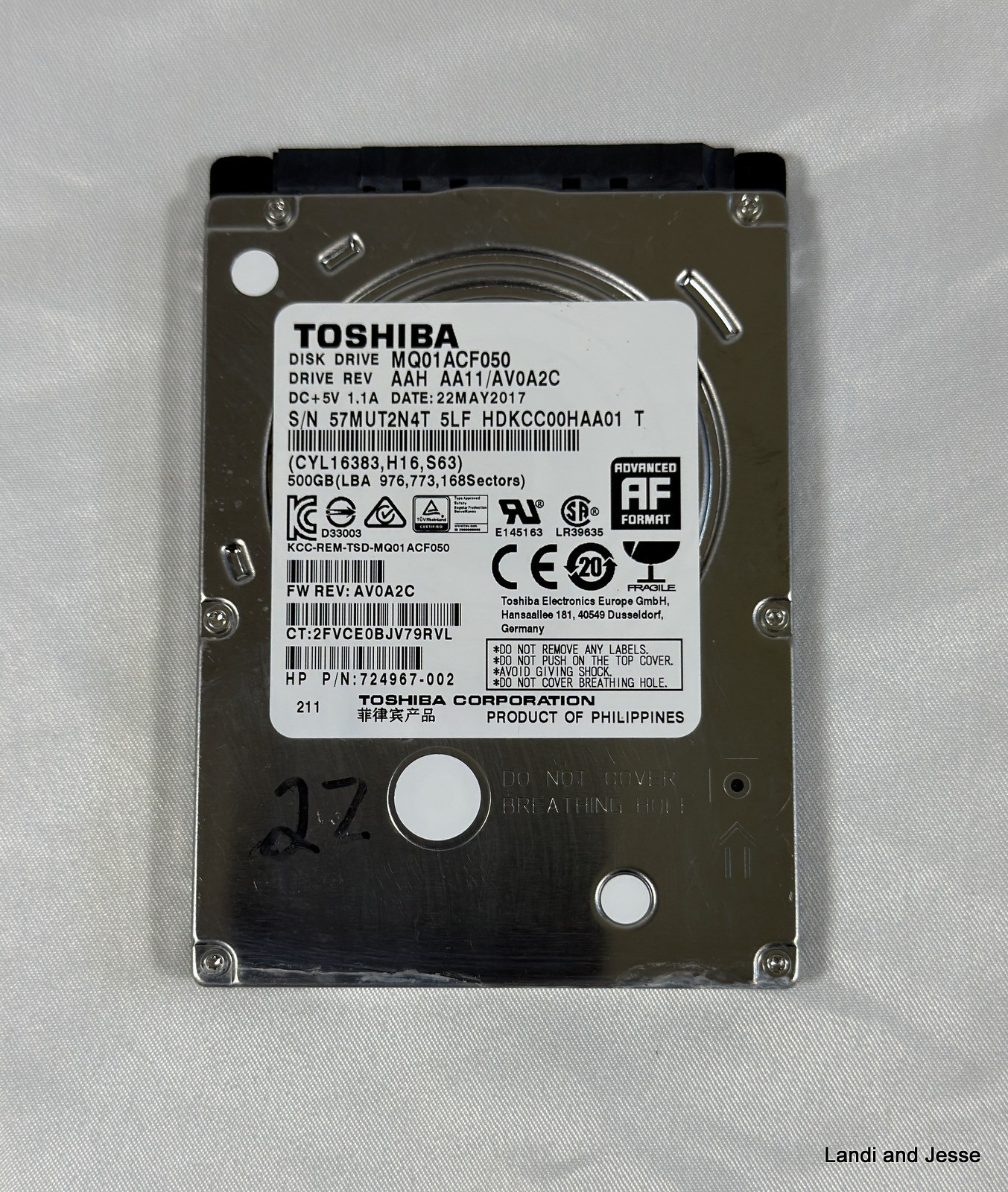Toshiba Mobile Thin MQ01ACF050 500 GB 2.5 in 7.2K SATA III Hard Drive
