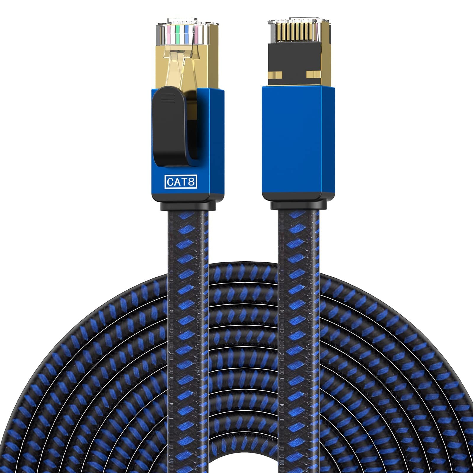 LEKVKM Cat 8 Ethernet Cable 50 FT High Speed Long Internet 50FT, Blue & Black