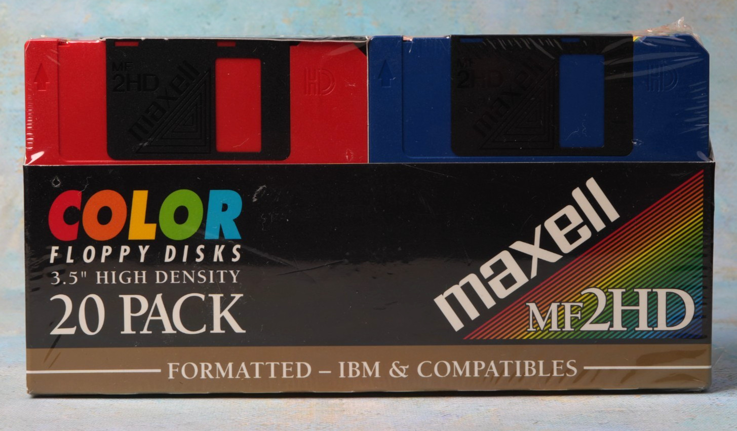 NEW Vtg Maxell MF2HD Color Floppy Disks 20 Pack 3.5 High Density IBM Formatted