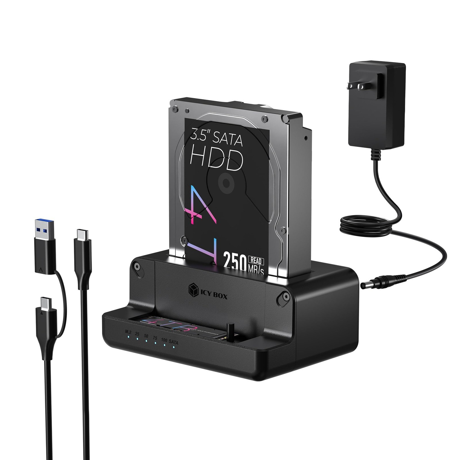 M.2 NVMe & SATA SSD/HDD Hard Drive Docking Station, ICY BOX USB-C 10Gbps M.2 ...