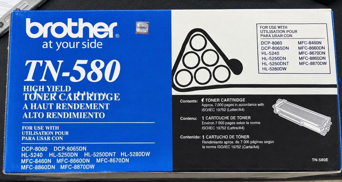 Brother TN-580 (TN-580) High Yield Black Laser Toner Cartridge - Sealed OEM