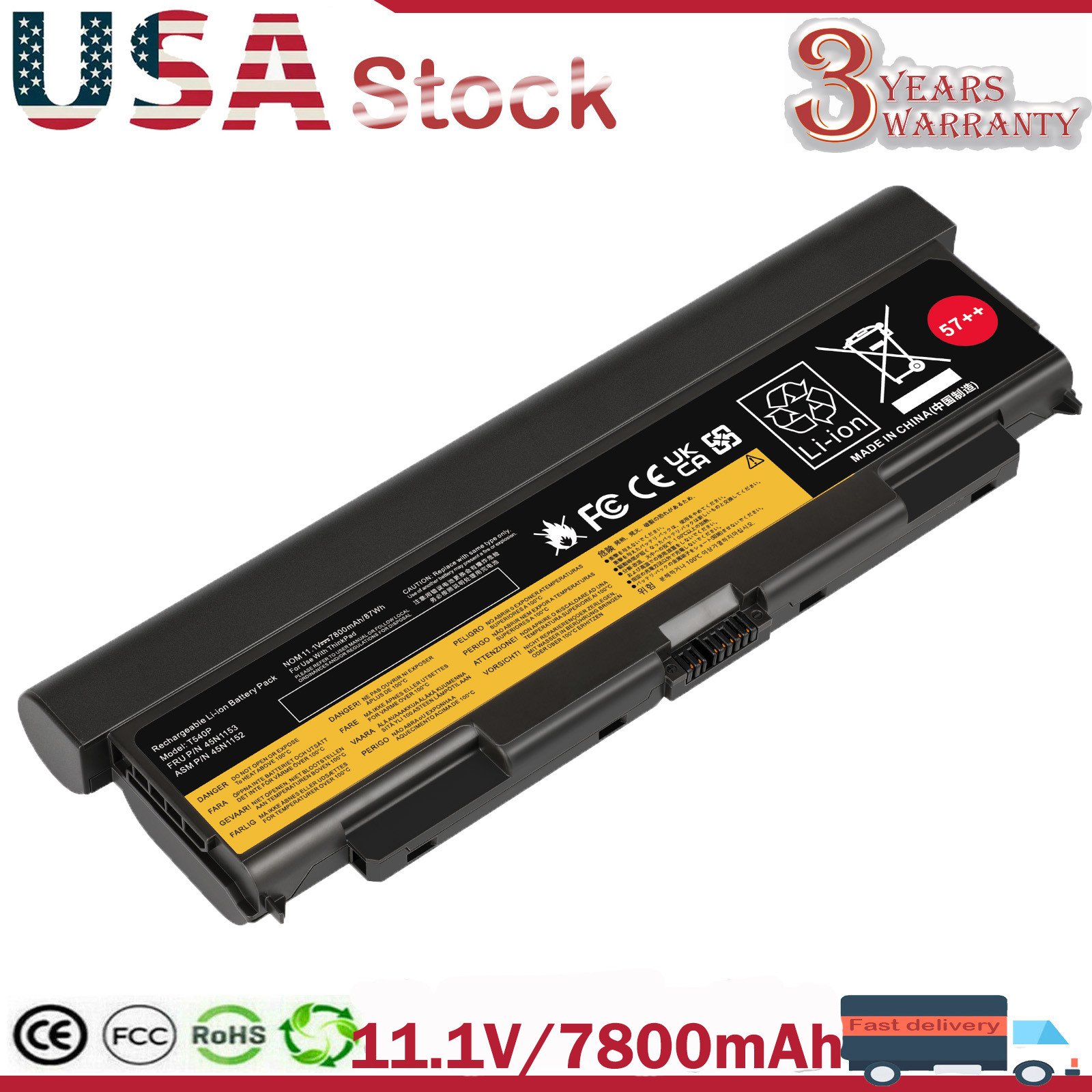 9Cell 57++ Battery for Lenovo Thinkpad T440p T540p W540 W541 L440 L540 45N1145