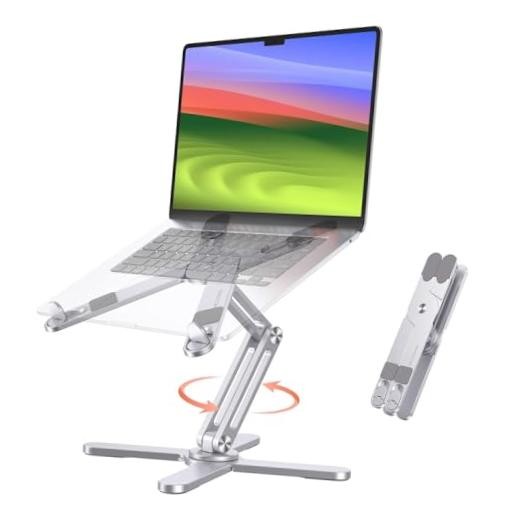 LA10 360° Rotating Laptop Stand Riser for Desk - Ergonomic Foldable Silver