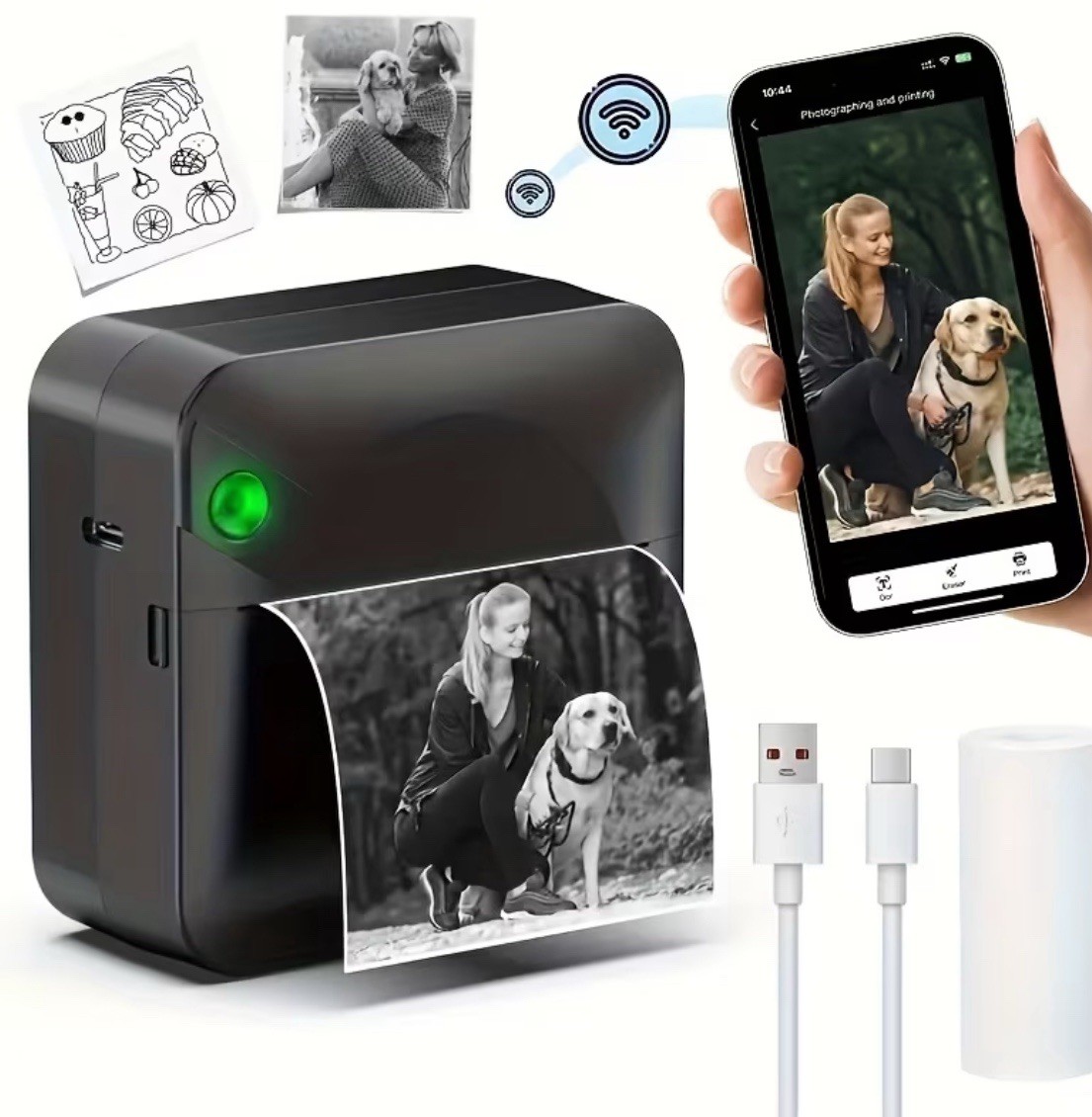 Pocket Inkless Thermal Printer Wireless Mini Sticker Photo Receipt Printer