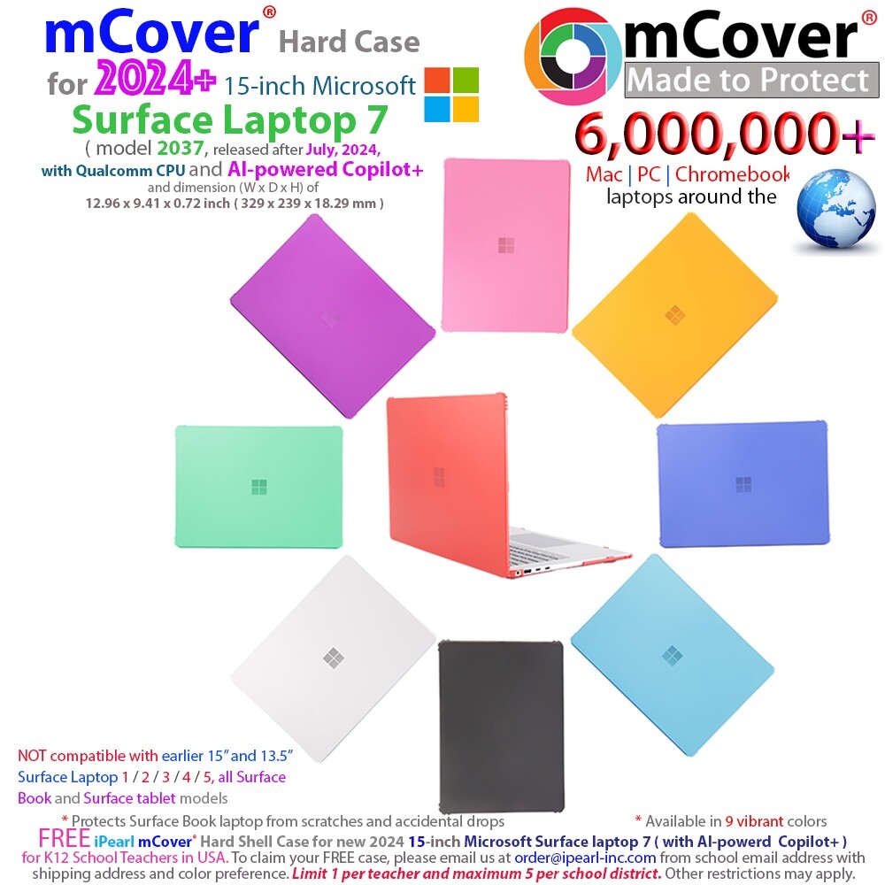 NEW mCover Hard Case for 2024+ 15" Microsoft Surface Laptop 7 Model# 2037