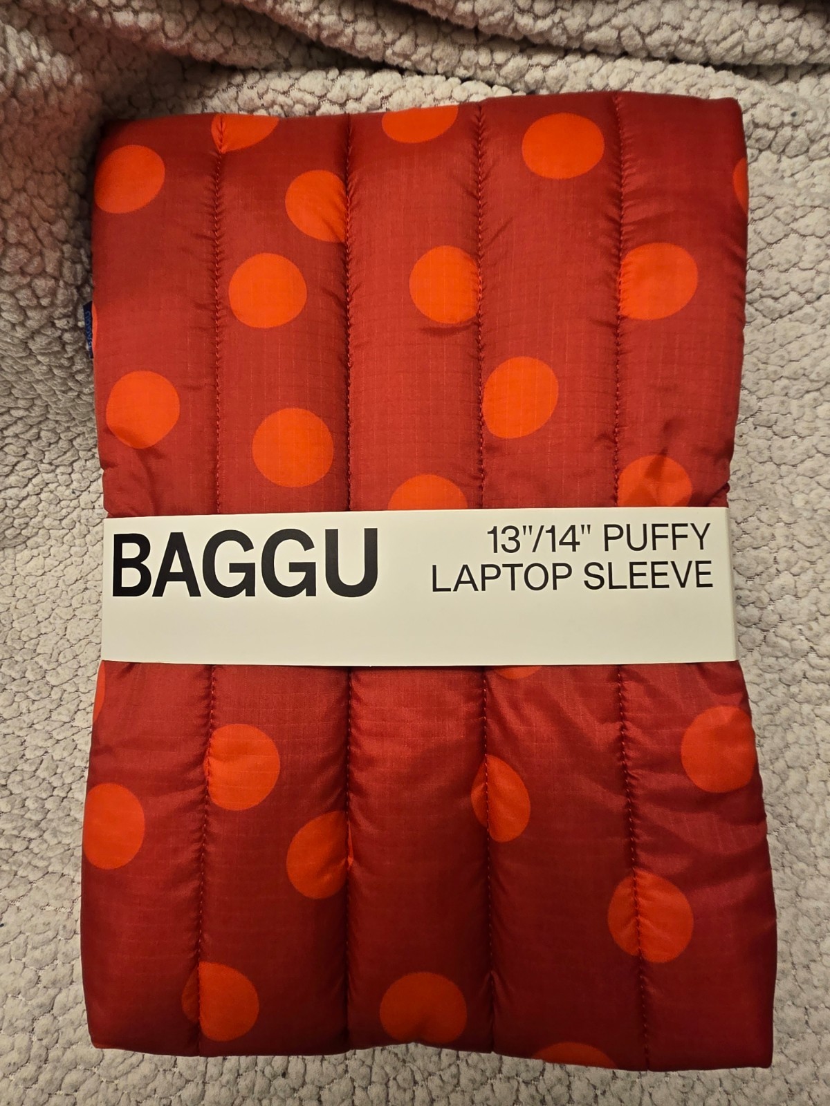 NWT Baggu Puffy Quilted Laptop Sleeve 13/14” RED/ORANGE Polka dots