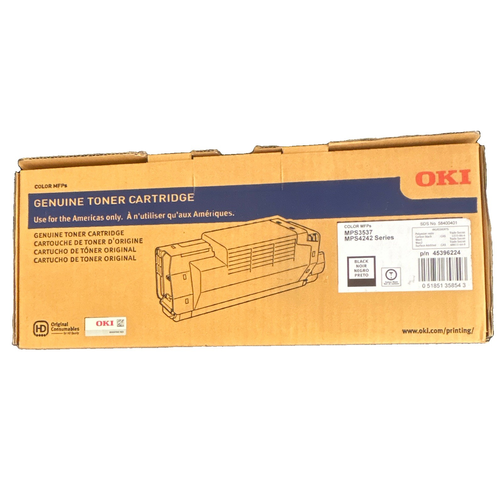 OKI Genuine Original Black Laser Toner Cartridge 45396224 for MPS3537 Series