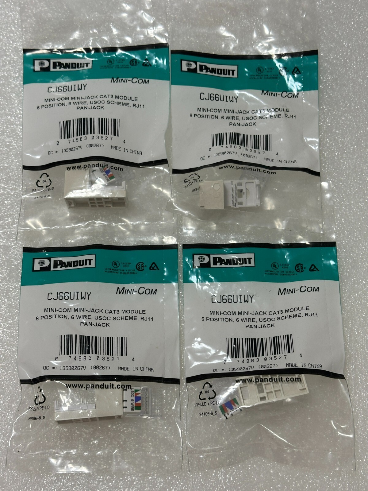 PANDUIT CJ66UIWY JACK ETHERNET MINI-COM MINI-JACK MODULE CAT 3 UTP 6 4 QTY NEW