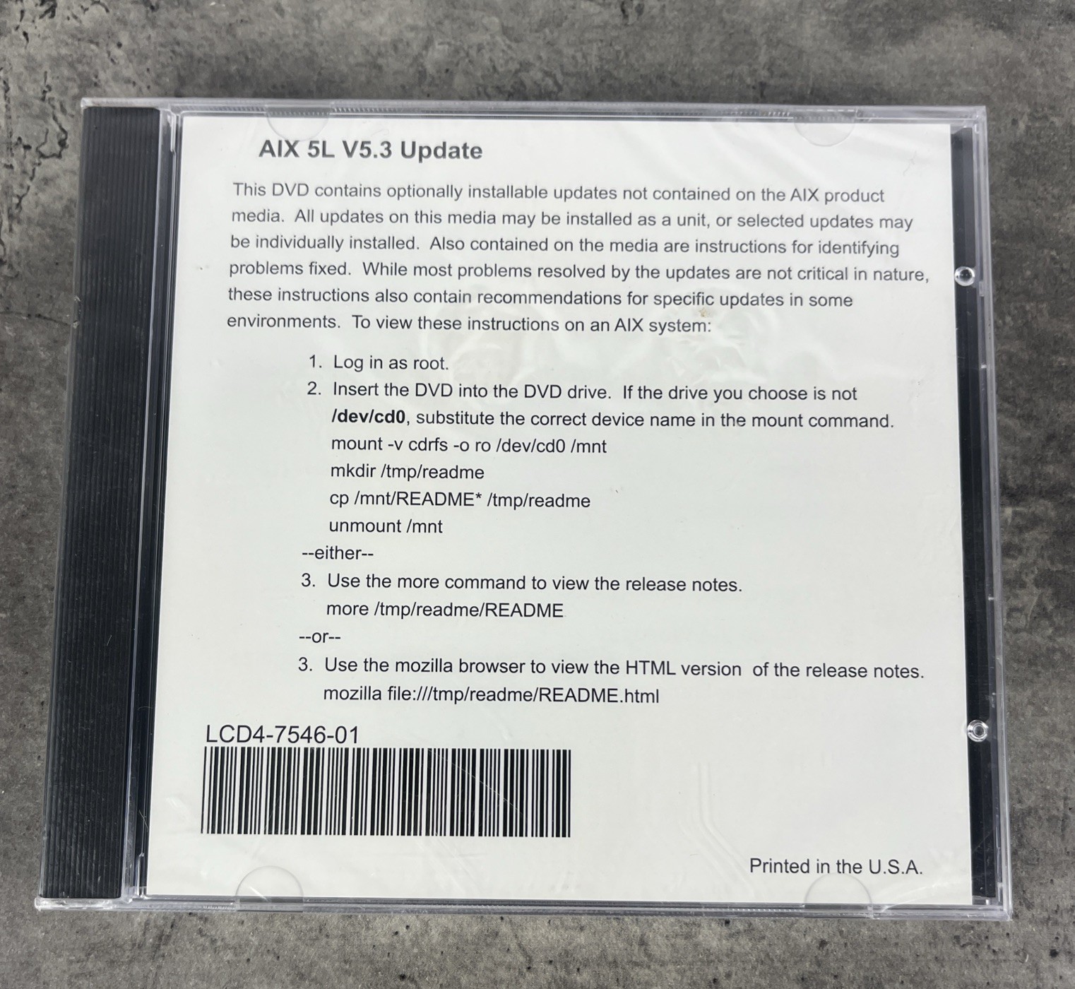 Vtg IBM AIX 5L V5.3 Update DVD CD ROM Sealed