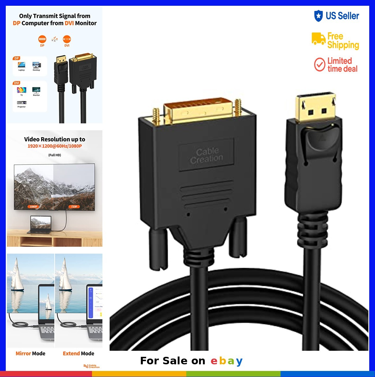 Active DisplayPort to DVI Cable 6FT 1080P Male to Male Gold Plated for Monitor