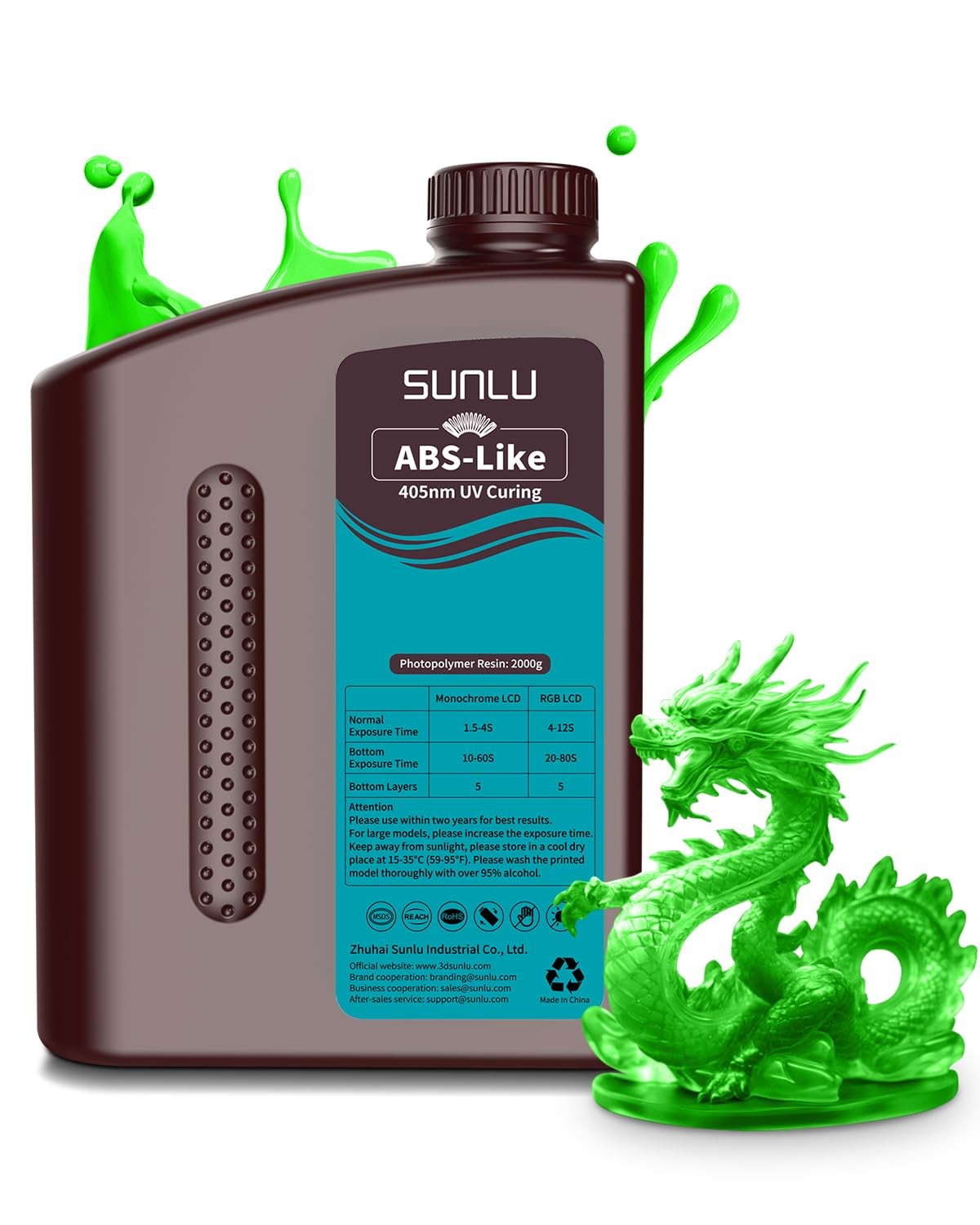 ABS-Like 3D Printer Resin 2KG Clear Green 405nm UV Curing Photopolymer Rapid