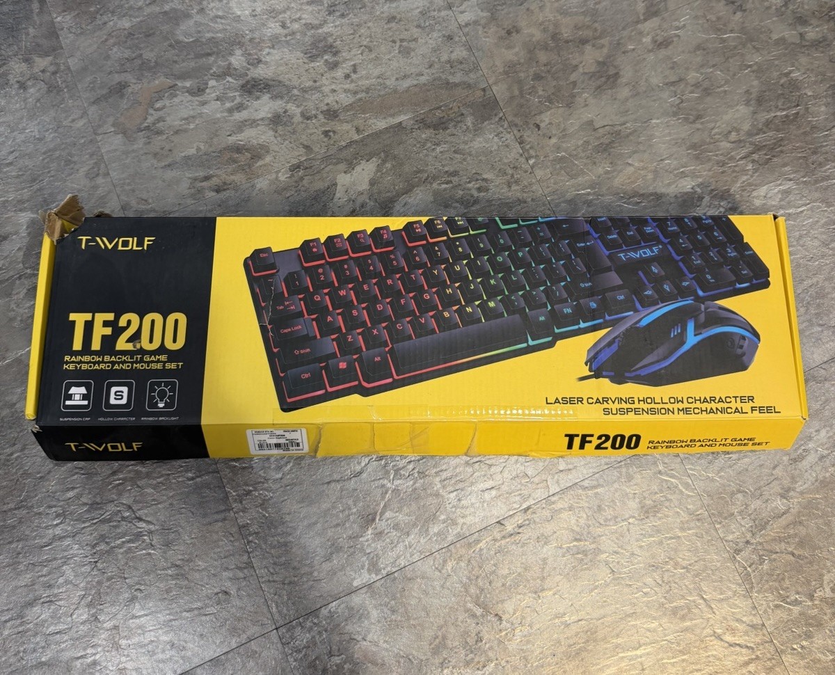 TF200 T-Wolf Gaming Keyboard & Mouse Set Rainbow Open And Damaged Box