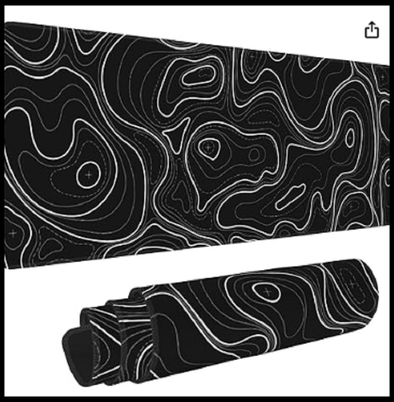 Large Gaming Mouse Pad Black Topographic Contour Mouse Pad Extended XL Long M...