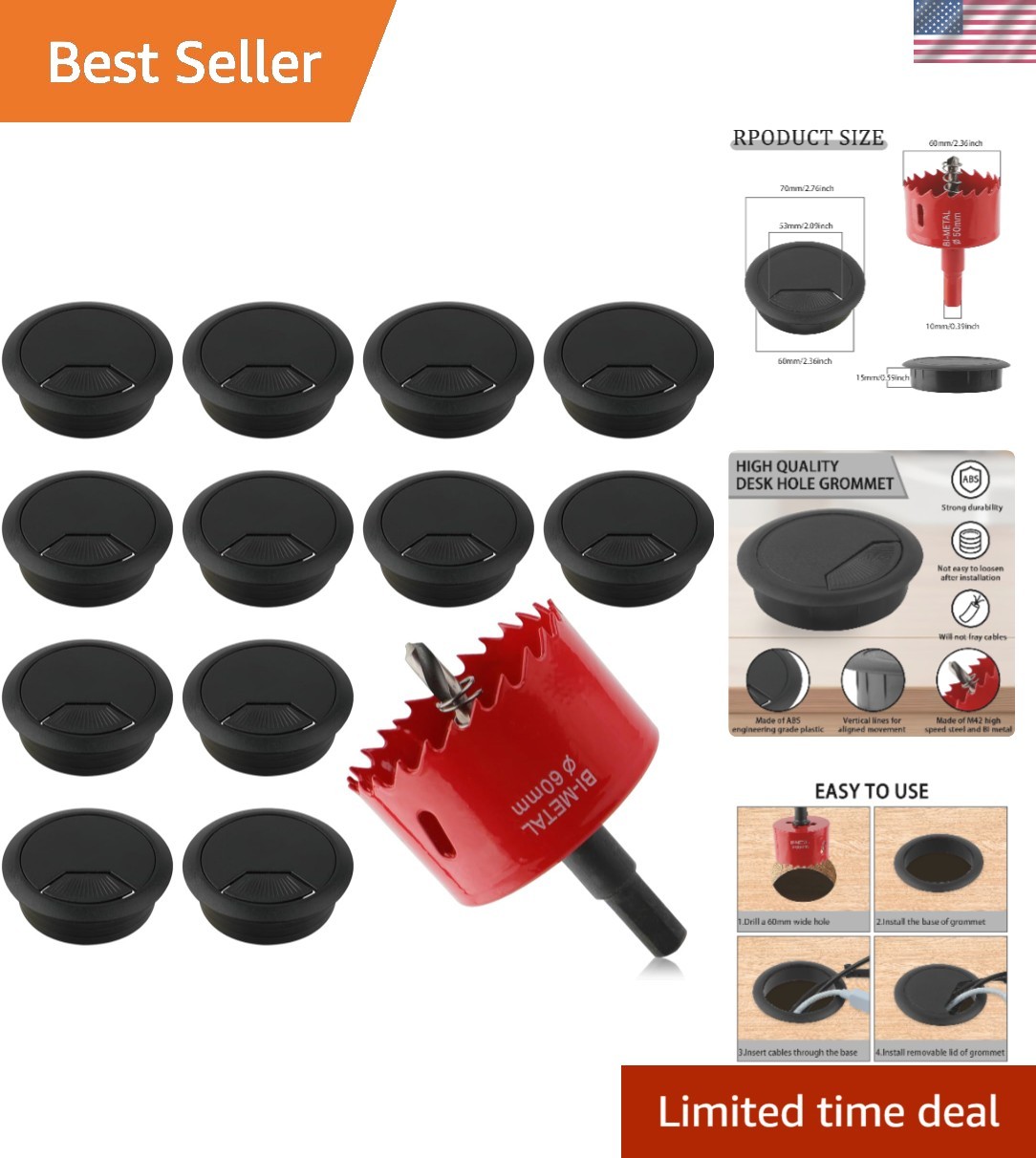 2-3/8 Inch60mm Desk Grommet,13 Pieces Wire Grommet, Desk Hole Cover for Cable...