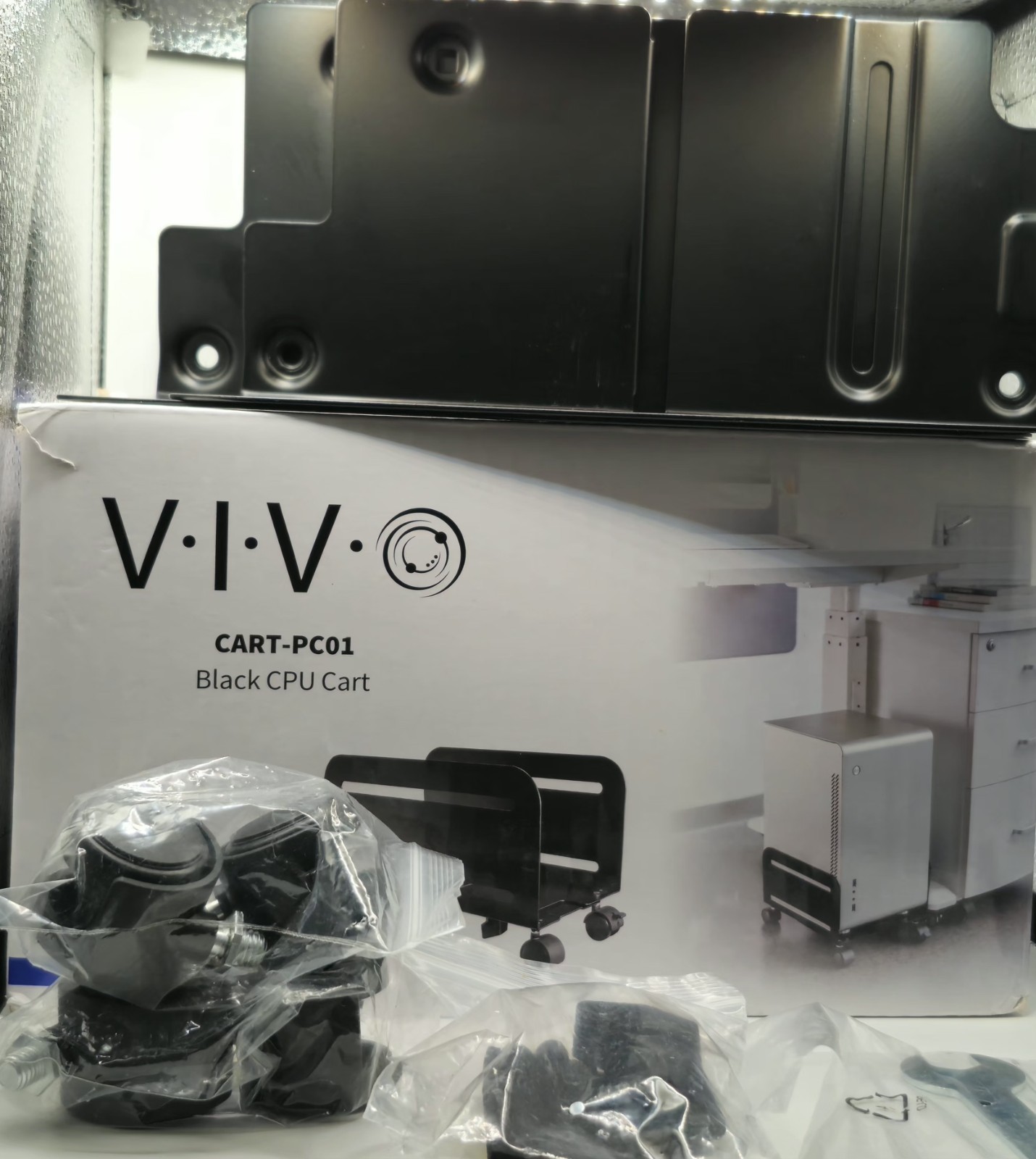 VIVO CART-PC01 ATX Desktop Case Adjustable Mobile Cart Holder Black Tower