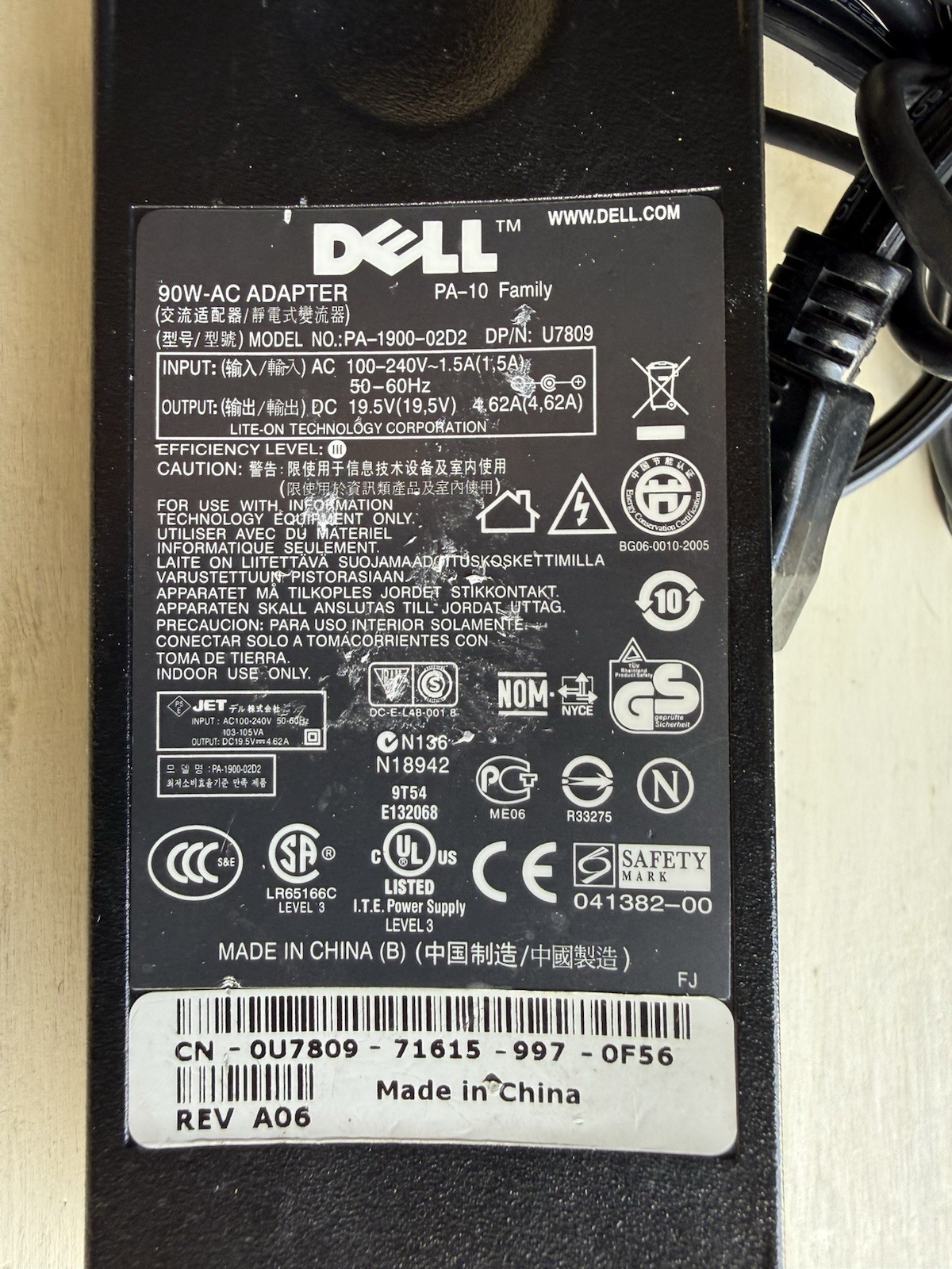 Genuine 90W Dell PA-1900-02D2 AC Adapter Charger U7809 PA-10 Family OEM 