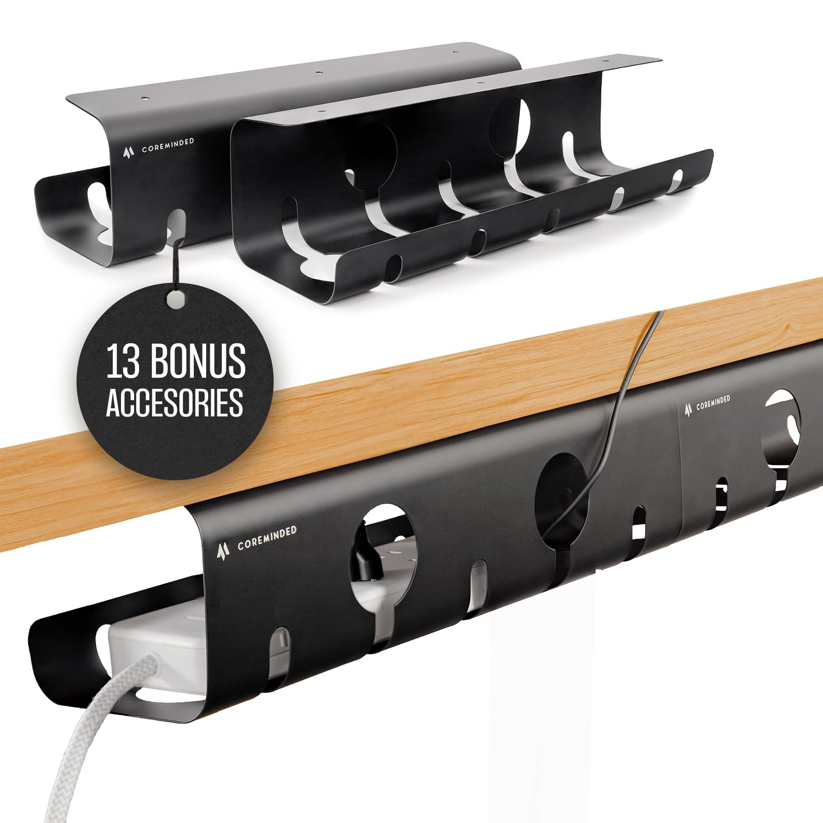No-Drill Under Desk Cable Management Tray, 2-Pack, Medium
