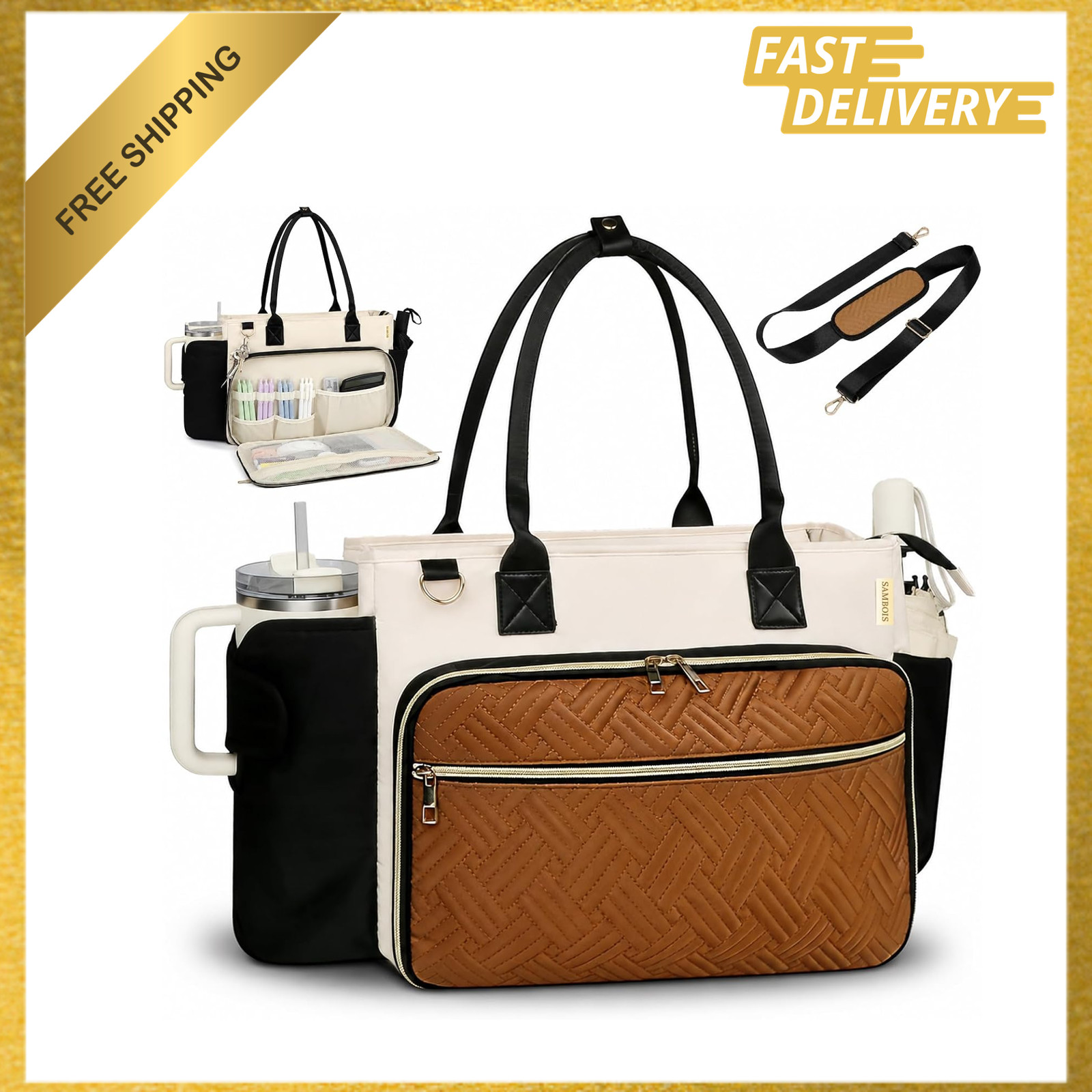 Teacher Tote Bag for Women with 15.6 Inch Laptop Compartment, Utility Work Bag