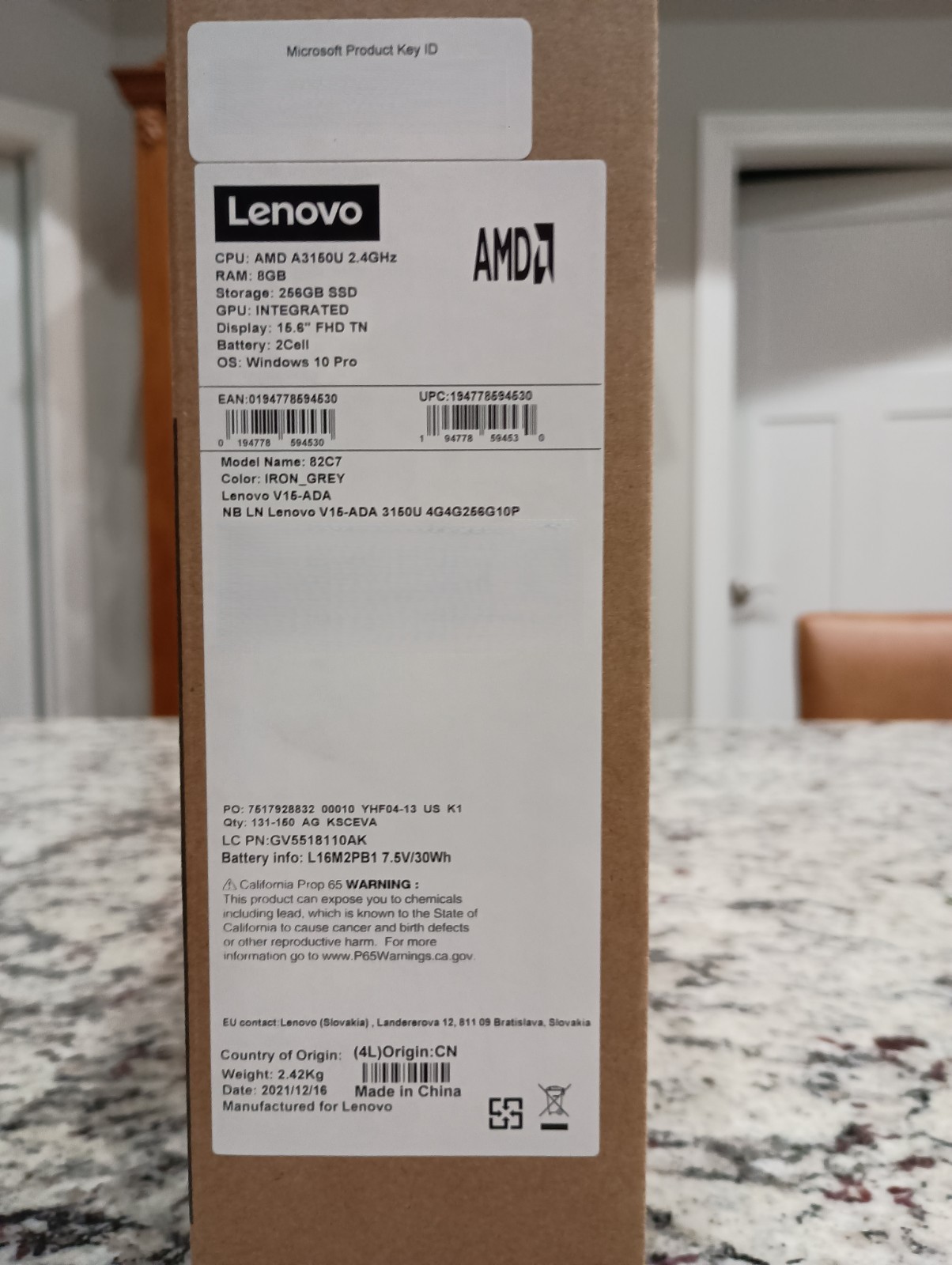 Lenovo 82C7 V15-ADA 15.6" FHD TN AMD A3150U 2.4 GHz 8GB RAM 256GB SSD Win10 Pro