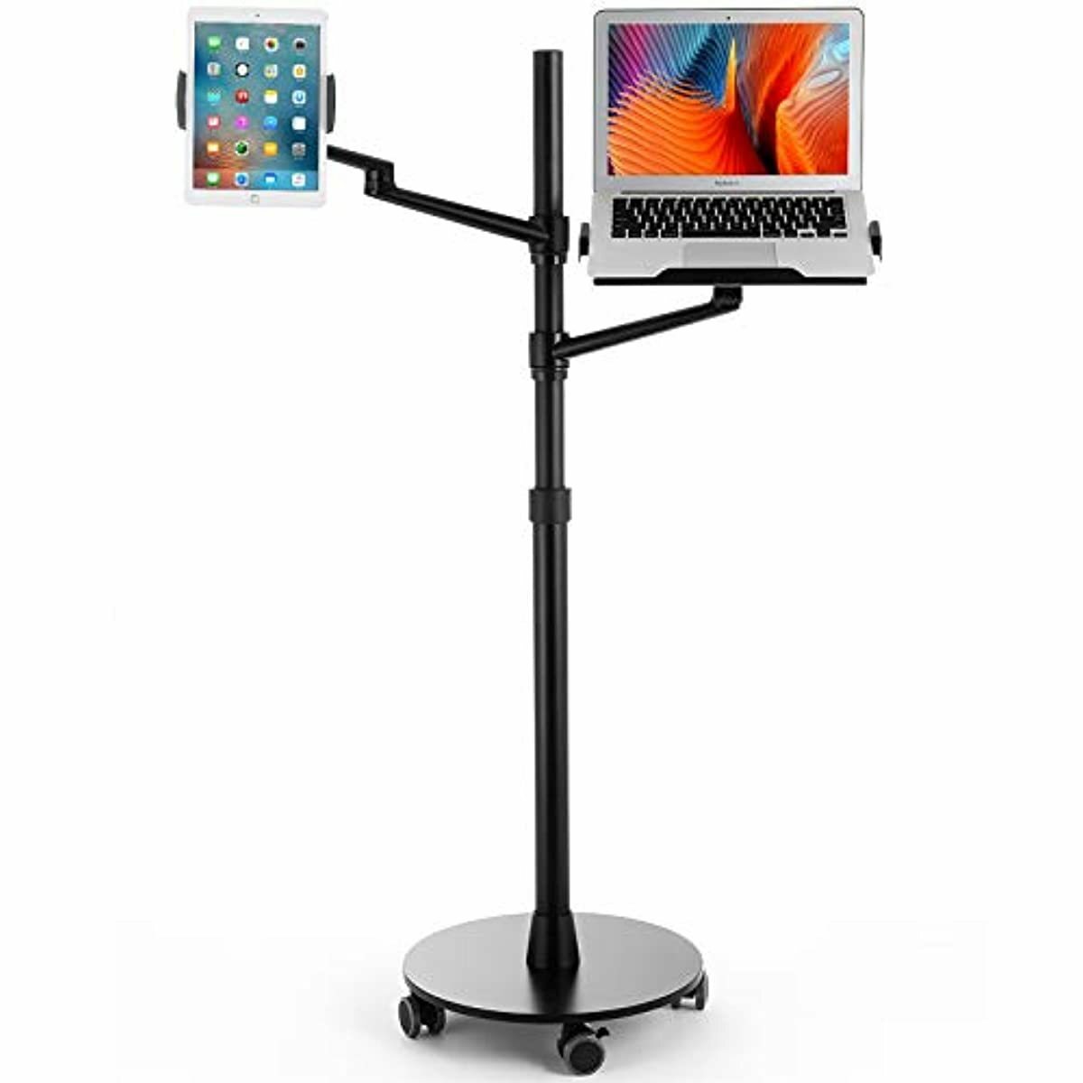 Tablet Laptop Notebook Floor Stand 2-in-1 Rolling Adjust Dual arm Tablet iPad