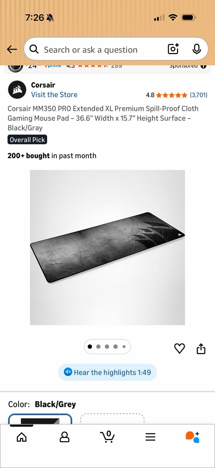 Corsair MM350 PRO Premium Spill-Proof Cloth Gaming Mouse Pad – Extended XL