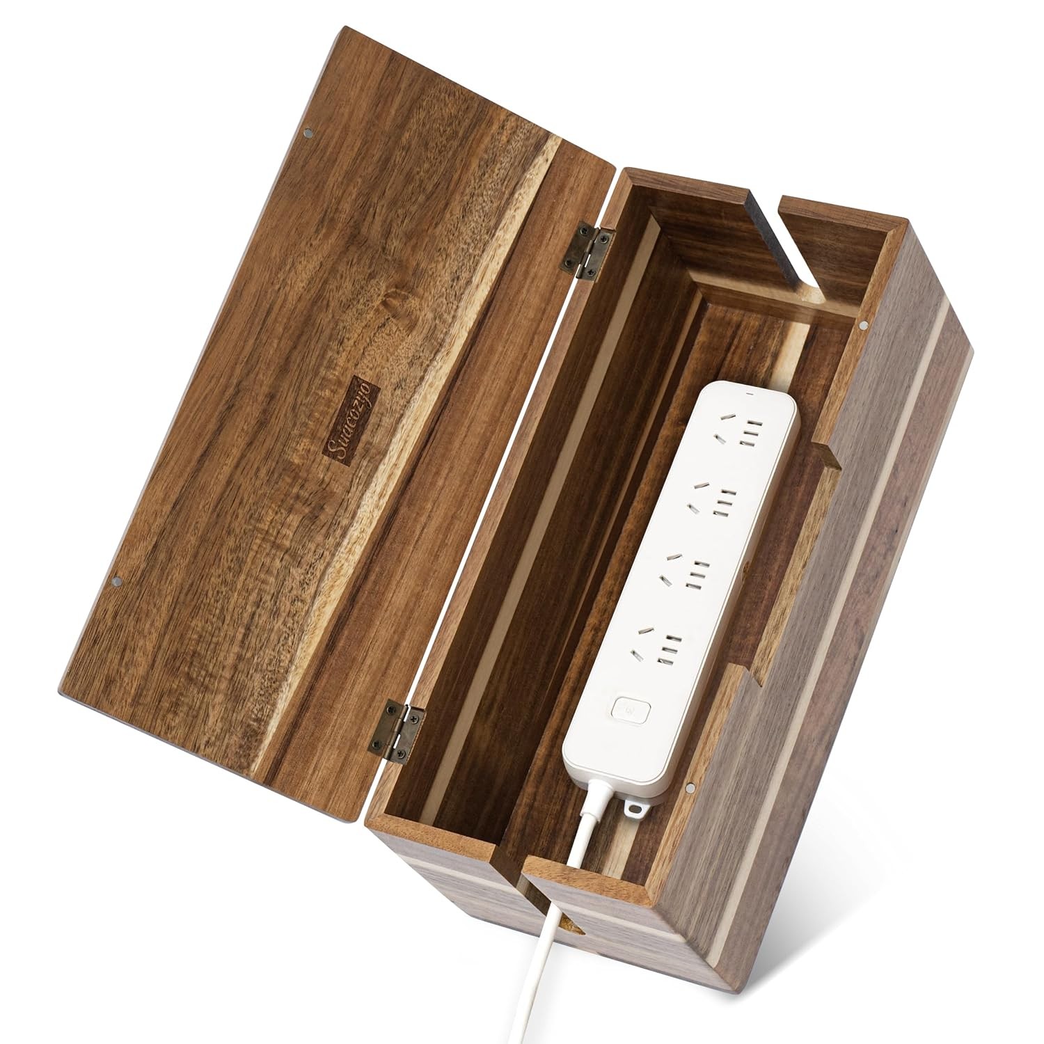 Acacia Wood Cable Management Box for TV Wires Cord Organizer System