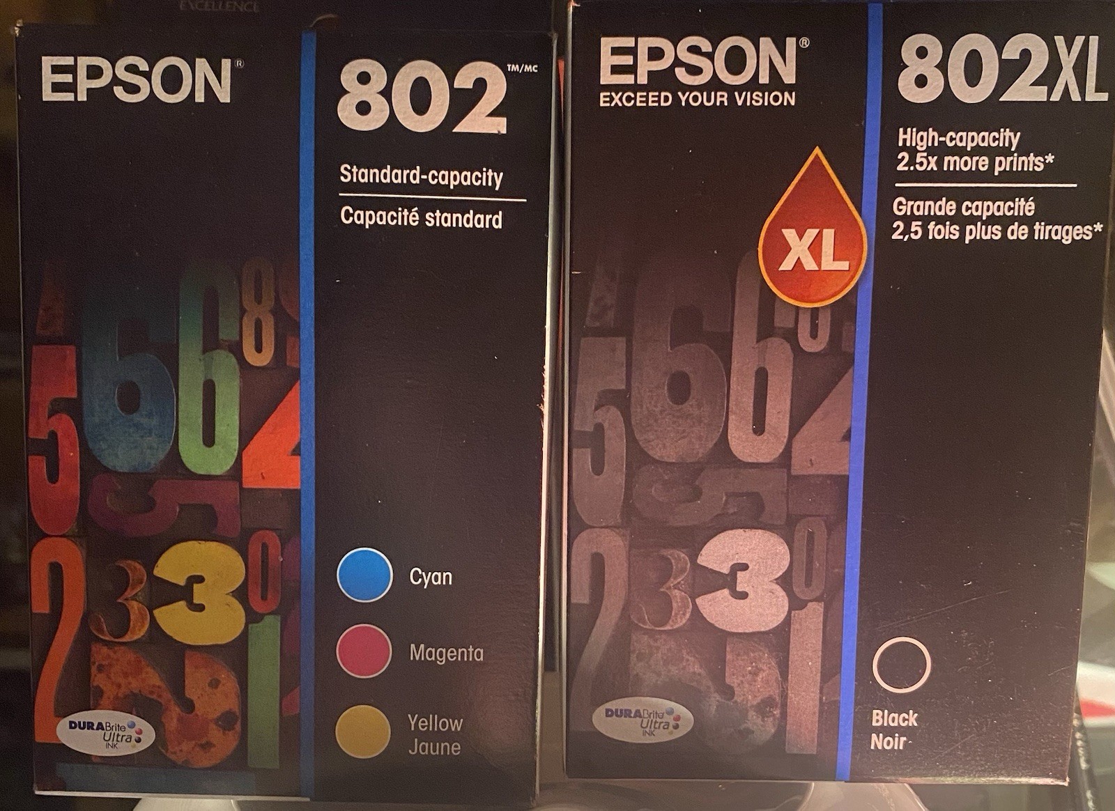 Bundle of 2 Genuine Epson Ink cartridges 1 - 802XL Black & 1-802 expire 2029.