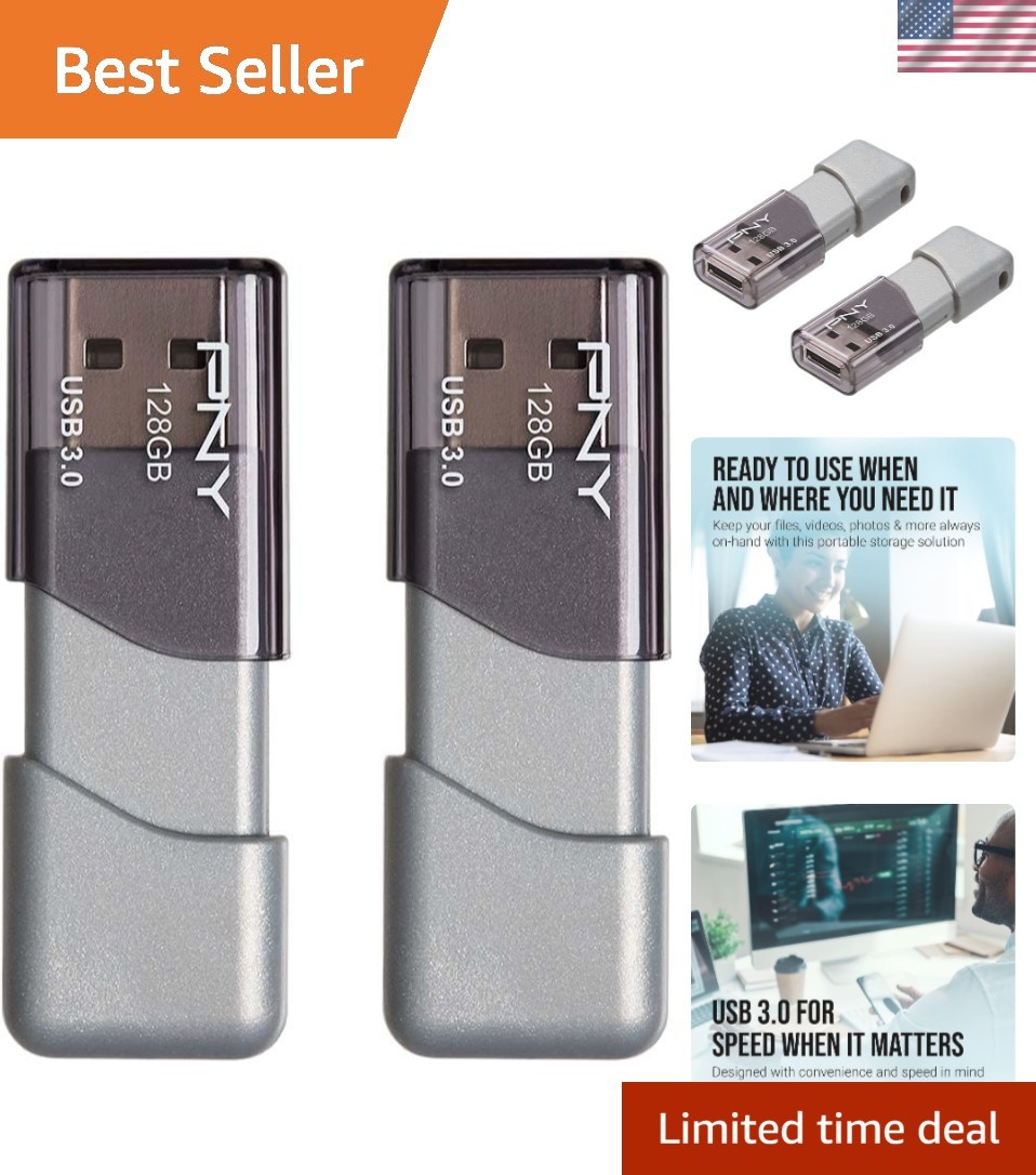 128GB Turbo Attaché 3 USB 3.0 Flash Drive - 2 Pack, High-Speed Data Transfer