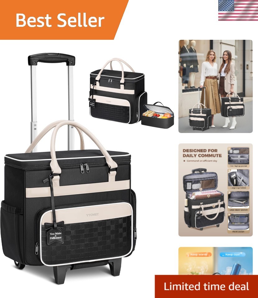 Versatile 15.6'' Women’s Rolling Laptop Bag with Lunch Compartment & Cup Holder