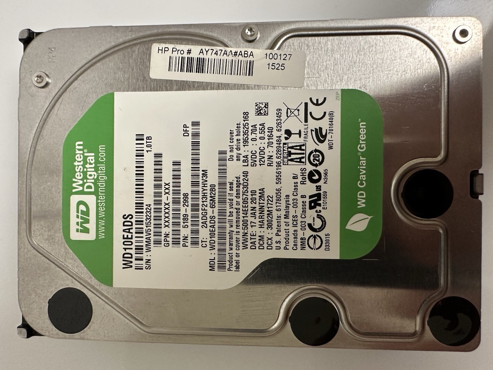 Western Digital WD10EADS SN:WMA51532324 SATA 3 Hard Drive HDD 1TB