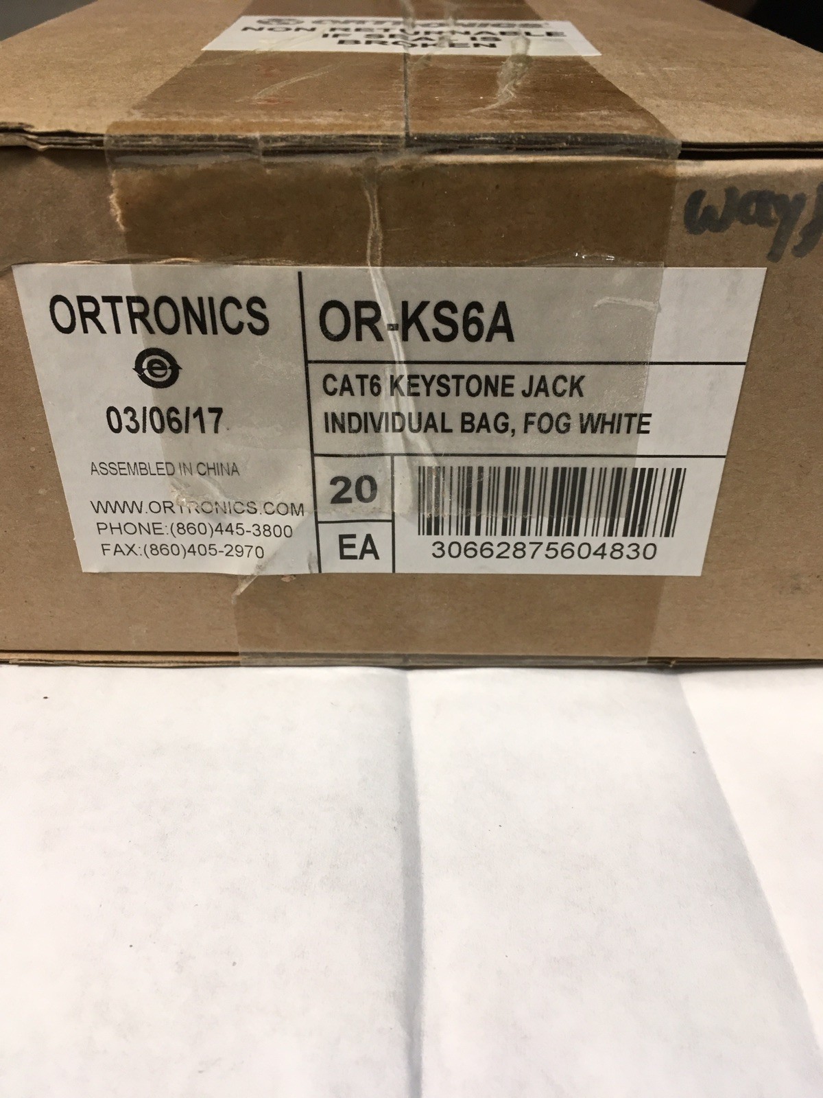 Ortronics Category 6 Keystone Jack, OR-KS6A Fog White 20 Count Box Legrand