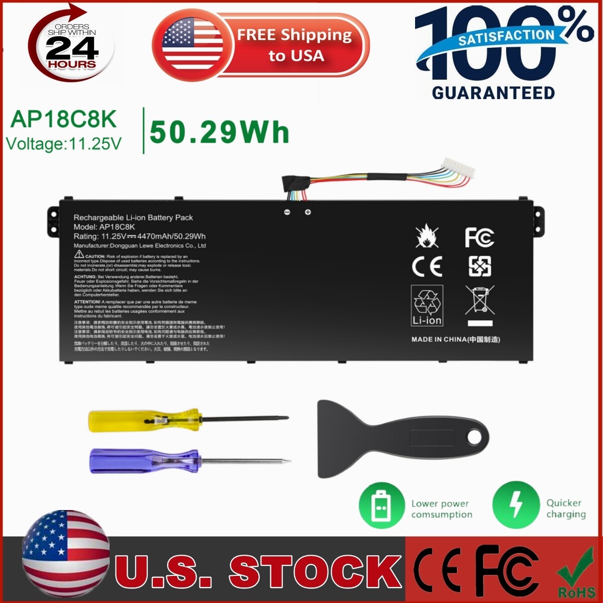 AP18C8K Battery For Acer Chromebook Spin CP713-2W 5 slim A515-43 A515-54 50.29Wh