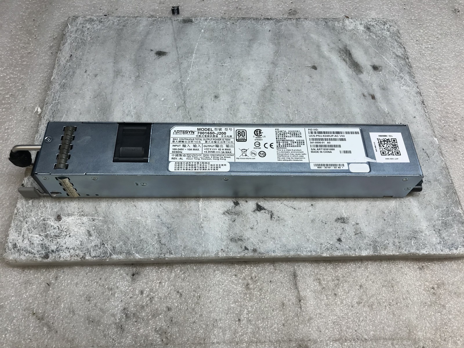 Cisco UCS-PSU-6248UP-AC V02 750W Power Supply 341-0506-01 A0 w/ Cord