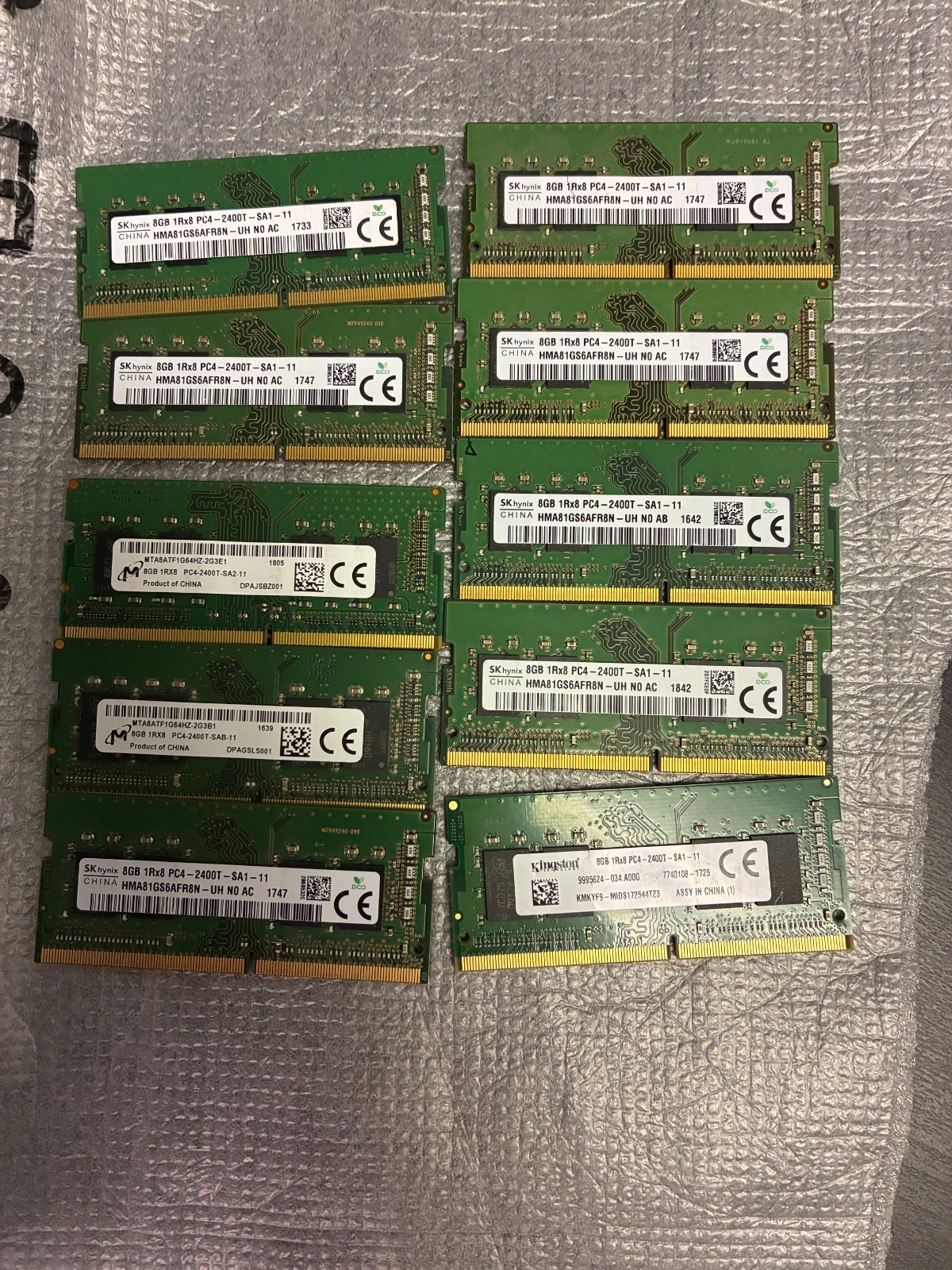 'Lot of 10' 8GB 1x8 PC4-2400T-SA1 - 11 - 