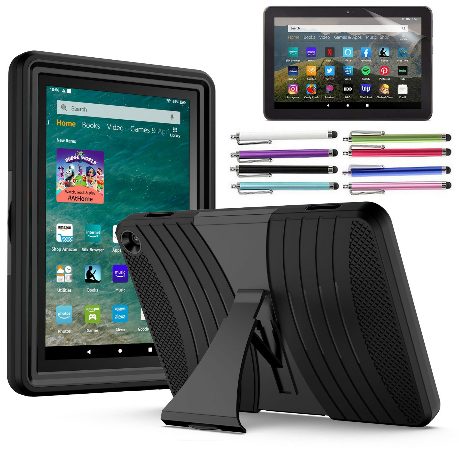 Shockproof Case for Amazon Fire HD 8 Tablet 12th Gen 2024/2022 Rugged Case Stand