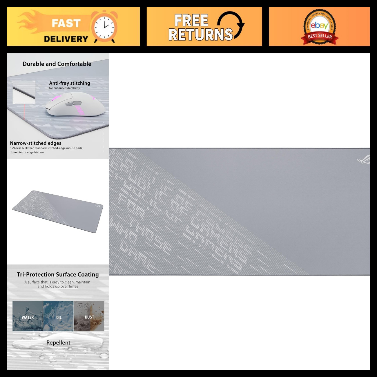 XXL Gaming Mouse Pad 35.4” x 15.7” - Soft Cloth, Water-Resistant, Anti-Fray, Non
