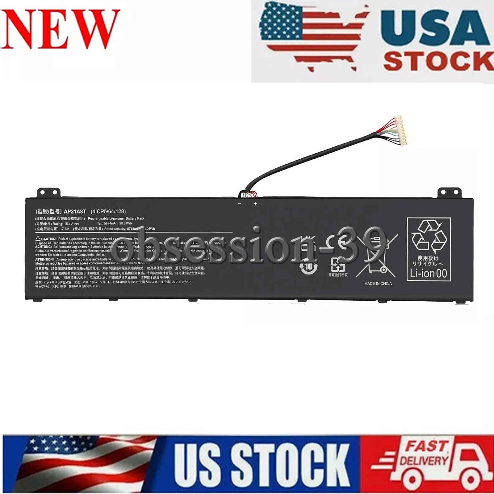 New AP21A8T Battery for Acer Nitro 5 AN517-55-50NF AN517-55-72FC AP21A7T AP21A5T