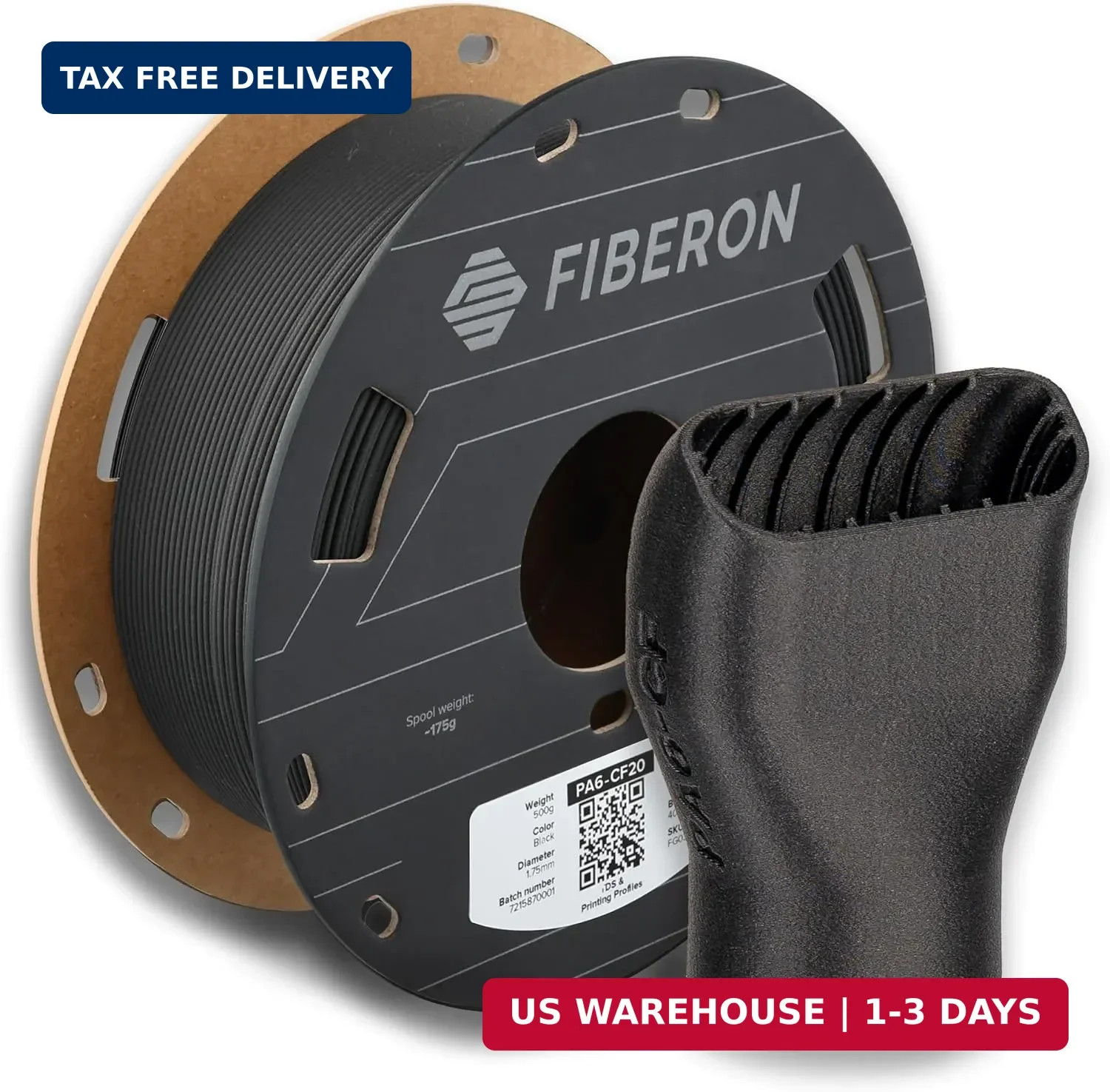 Fiberon PA6-CF20 Carbon Fiber Nylon Filament 1.75mm Black 0.5kg, Fiber