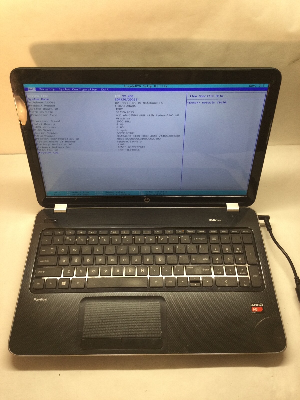 HP Pavilion 15-E028US 15" Laptop AMD A6-530M APU Radeon- BOOTS TO BIOS-MZ