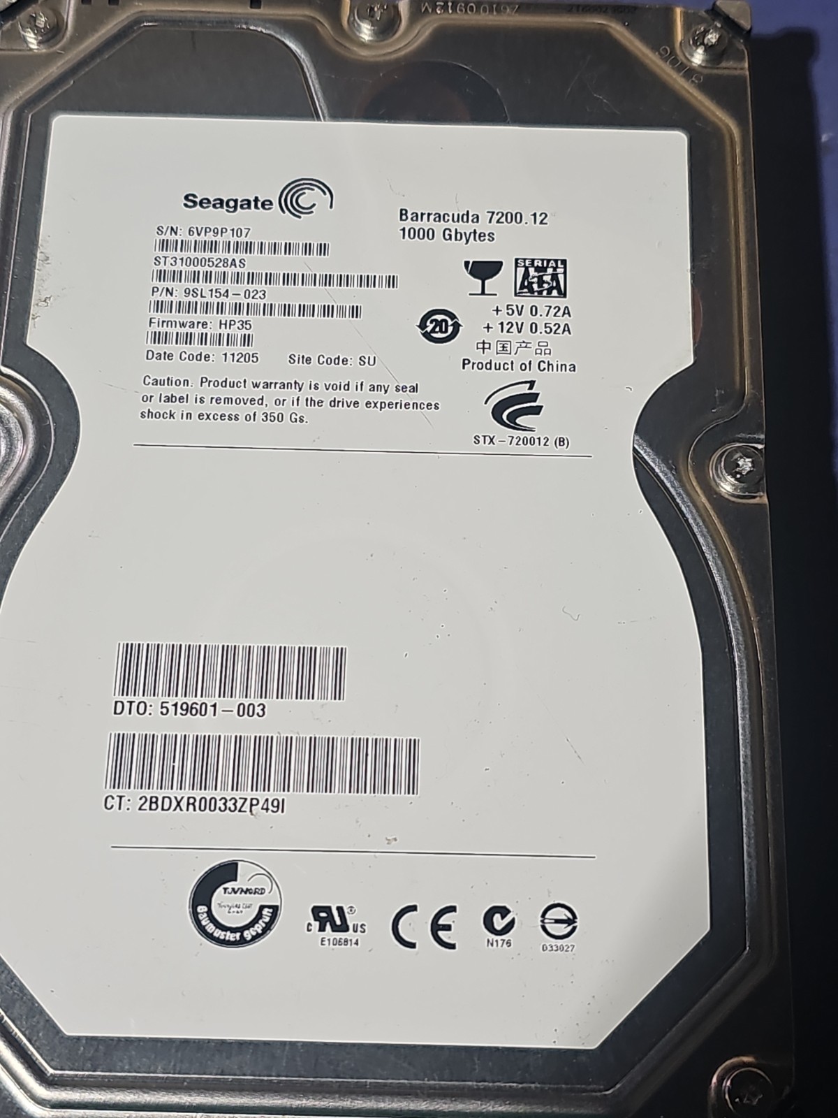 Seagate ST31000528AS 1 TB SATA II 3.5 in Desktop Hard Drive 100% Health #r49