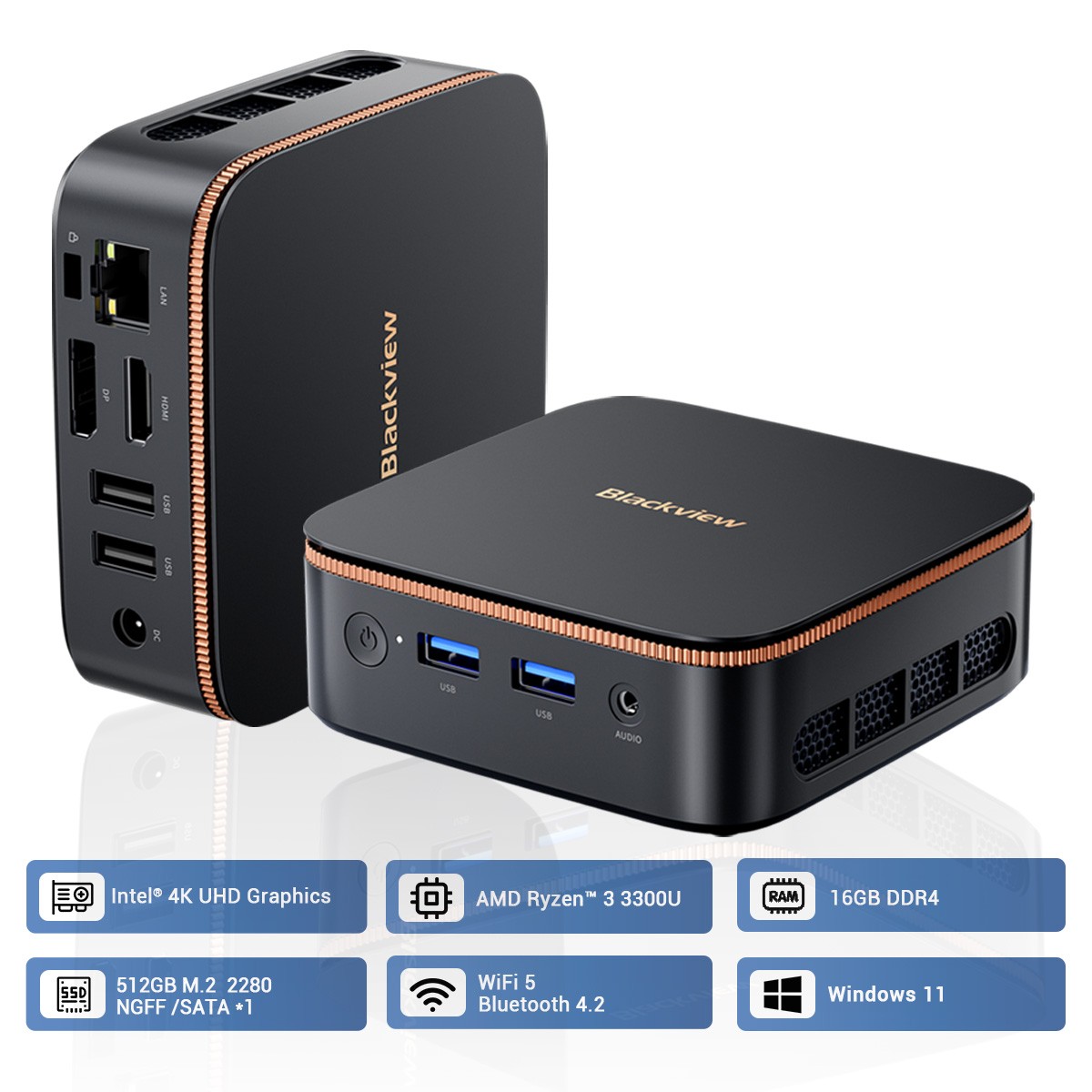 Blackview MP20 Mini PC Win 11 Pro 16GB 512GB SSD Ryzen™ 3 MINI Computer 4K Dual