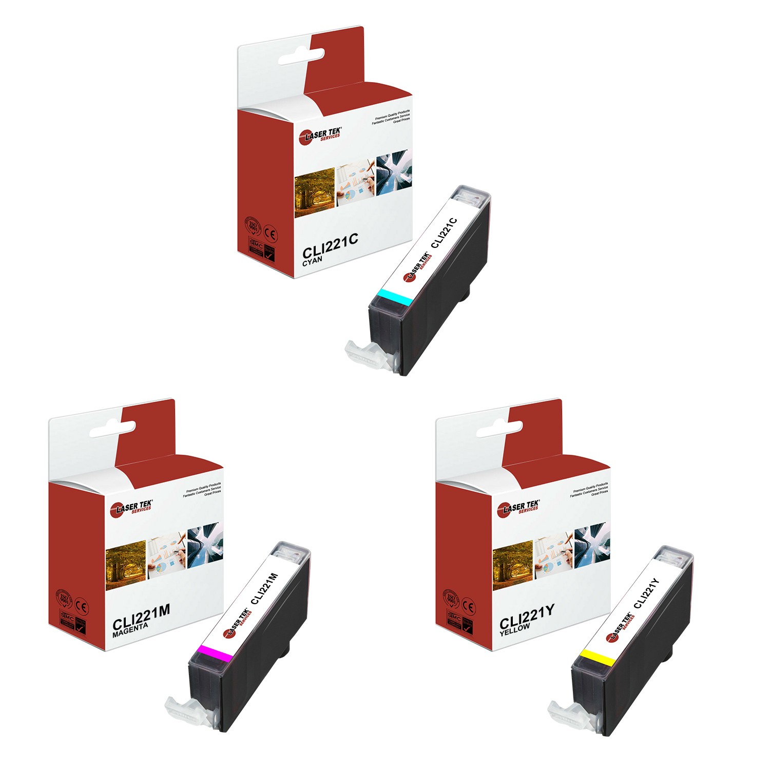 3Pk LTS CLI-221 CMY HY Compatible for Canon Pixma iP3600 iP4600, MP540 Ink