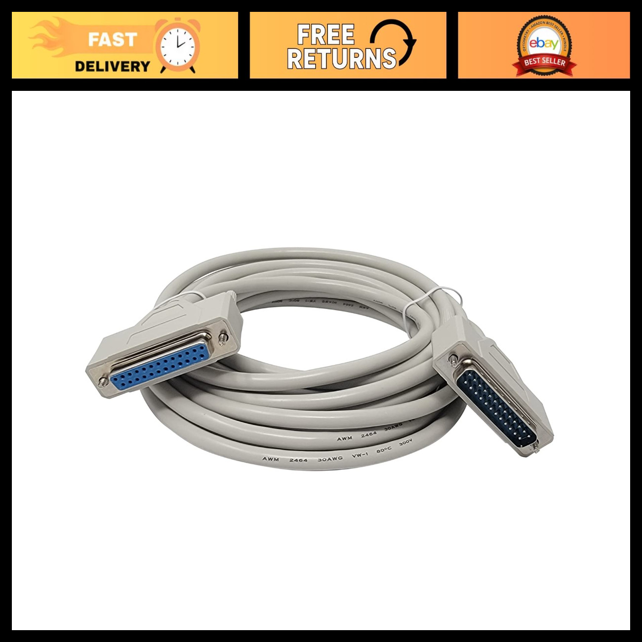 25 Pin DB25 Serial Port Cable Male to Female RS232 Adapter - 15 Feet Length