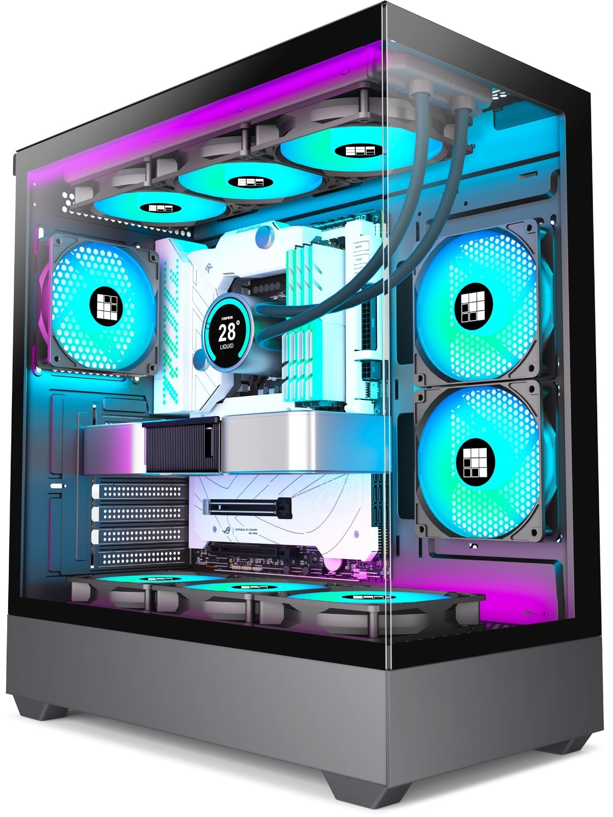 Dual Chamber ATX Mid Tower PC Case Black 6x ARGB PWM Fans USB-C 360mm Radiator